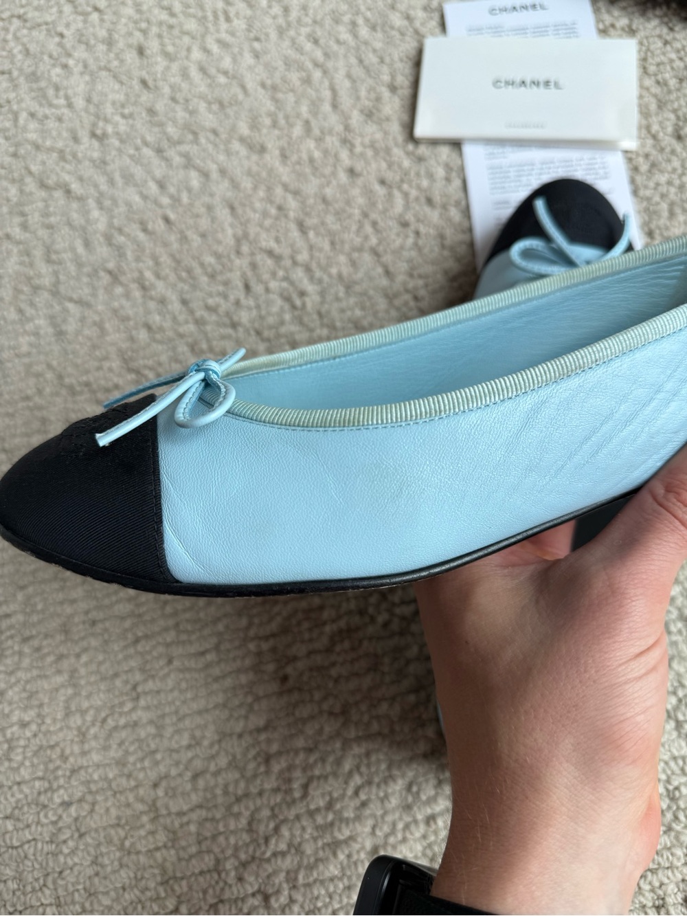 Chanel light blue and black leather ballet flats 39 1/2 - Picture 8 of 10